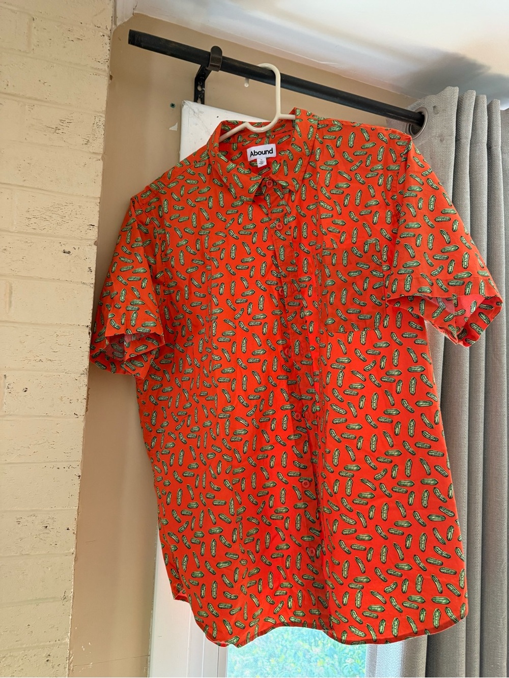 Playful Abound Bright Orange Short-Sleeve Button-Down with Green Pickle Print